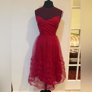 Vintage 1950s Elegant Red Lace Dress